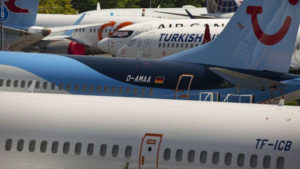 Boeing 737 Max airplanes parked at a Boeing facility in Seattle. (David Ryder / Getty Images)